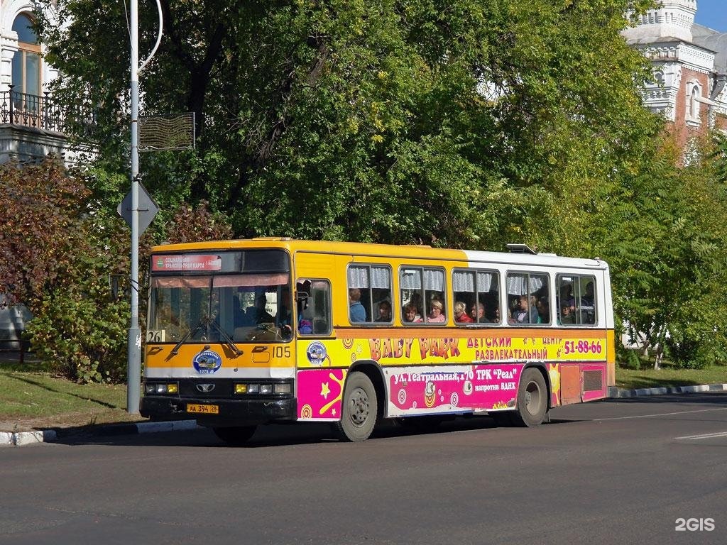 Сколько автобусов в благовещенске. Благовещенск Daewoo BS 106 222.422. 26 Автобус Благовещенск маршрут. Автобусы Благовещенск. Daewoo автобус Благовещенск.